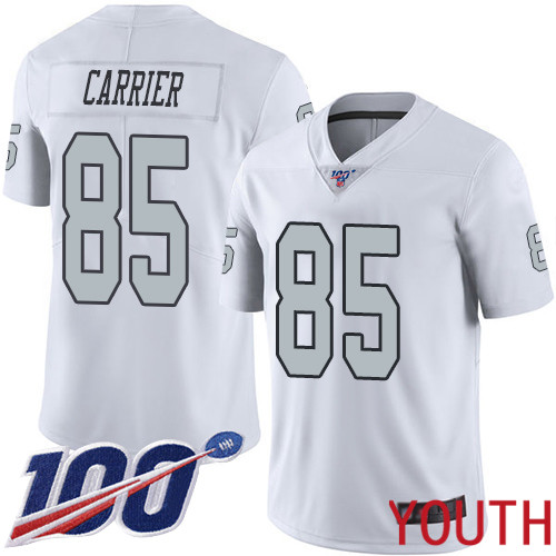 Oakland Raiders Limited White Youth Derek Carrier Jersey NFL Football #85 100th Season Rush Vapor Jersey->youth nfl jersey->Youth Jersey